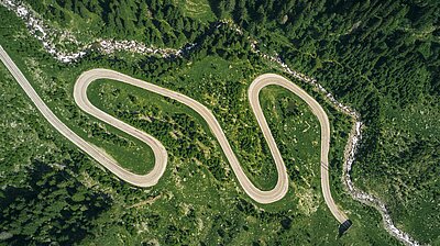 A winding road in a mountain pass