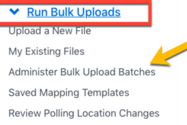 Image pointing at the Connect Administer Bulk Uploads screen